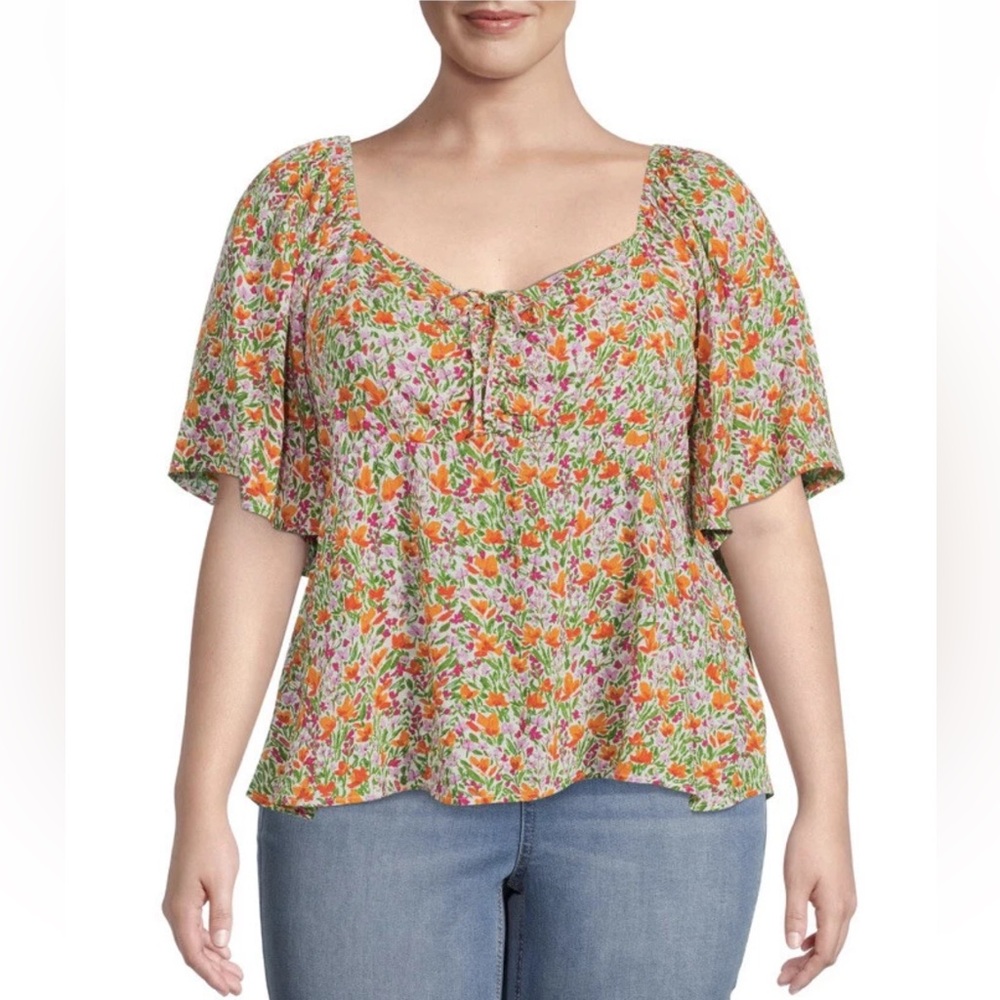 Flutter sleeve floral Peasant Top 2X